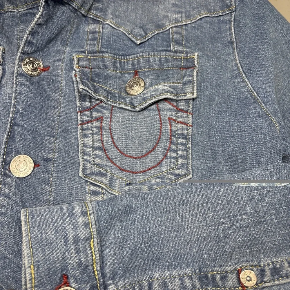 Men's Vintage True Religion Jimmy Trucker Blue Denim Jacket Size M